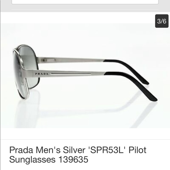 PRADA Men's Silver 'SPR53L' Pilot Sunglasses - Picture 5 of 14